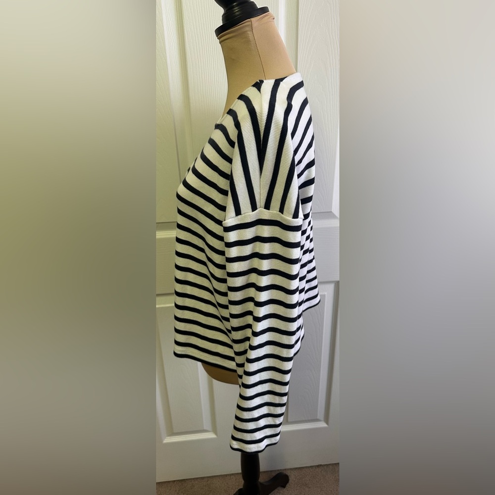 Ann Taylor Navy and White Striped Long Sleeve Tee - Picture 3 of 6